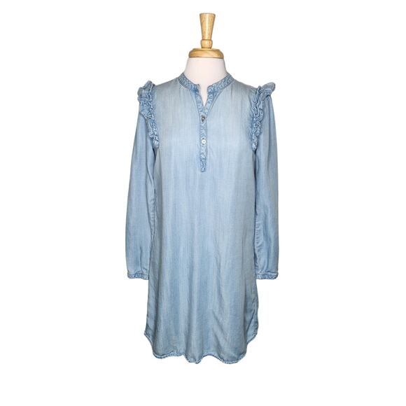 Anthropologie Cloth & Stone Ruffle Chambray Dress Size Small - Picture 3 of 10